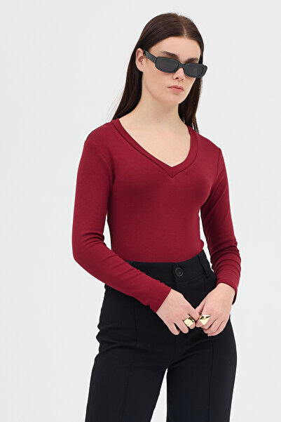Rays Burgundy V-Neck Long Sleeve Bodysuit 1452