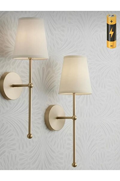 Buiva Luxury Modern Aç Kapa Butonlu Pilli Aplik Eskitme Gold Krem Abajur Pil Tak Kullan 1 Adet Fiyatıdır