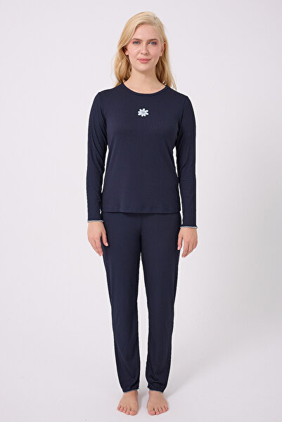 TURAY Peggy Dennis Detay Uzunkol Kadın Lacivert Pijama Takımı