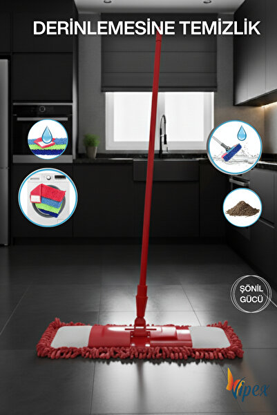 VİPEX 2 Adet 60 Cm Islak-Kuru Mikrofiber Şönil Püsküllü Yedek Mop Başlığı