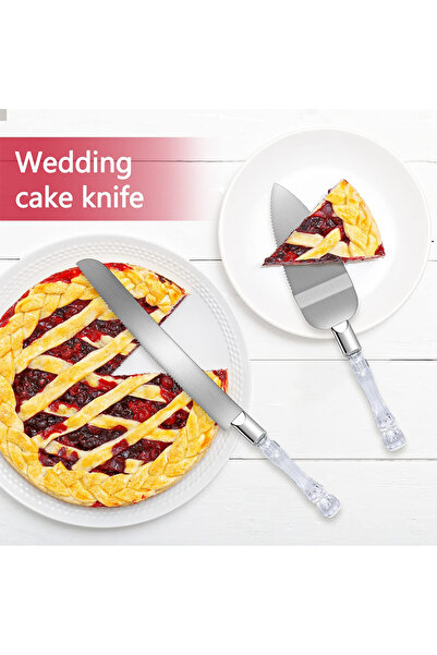 safestore طقم تقديم الكيك بمقبض كريستال ميكا مكون من قطعتين، طقم تقديم سكين ملعقة