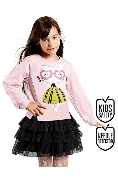 Denokids Heart Glasses Girl Tulle Sweatshirt Skirt Set