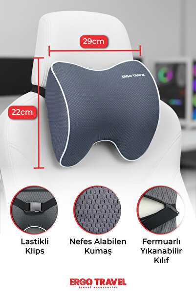 Viscofoam Carfort Büyük Visco Araç Boyun Yastığı – Ortopedik Oto Koltuk Boyun Desteği Gri - Ergo Travel