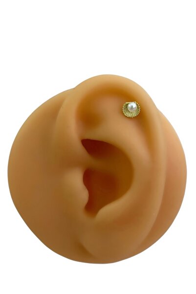 Siminkari 925 gümüş üzerine 14 ayar mikron altın kaplama istridye şeklinde incili piercing