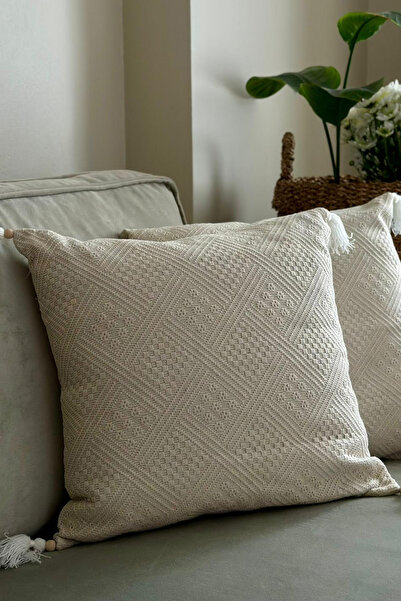 Berys غطاء وسادة منسوج مزخرف بشراشيب من القطن الطبيعي الأصلي مقاس 2 بوصة