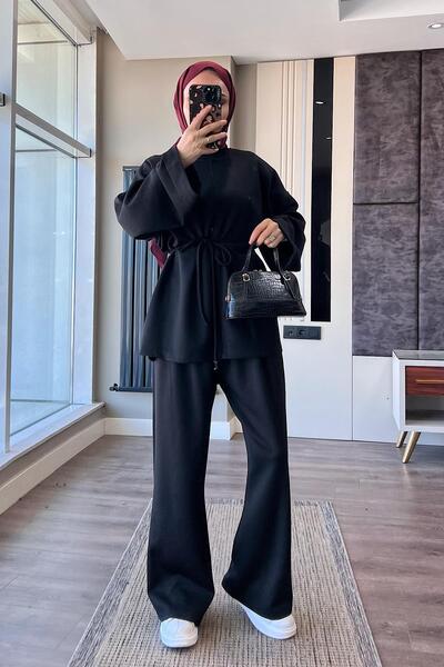 dubai showroom Kolu Katlamalı Modal Takım Siyah