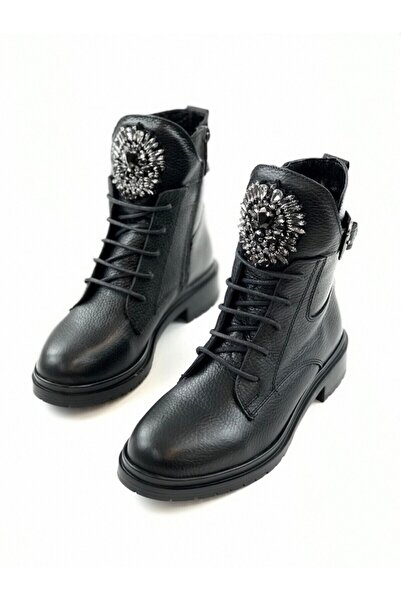 İNNA Helda Kadın Hakiki Deri Taşlı Postal Bot