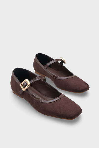 Capone Outfitters Sibelle Küt Burunlu Tokalı Bantlı Suni Süet Kadın Babet