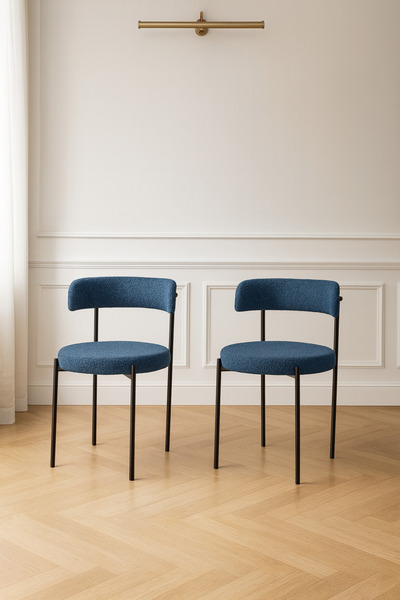 Atolye Casa Gini Sandalye Siyah Ayak Lacivert Kumaş 2 Adet