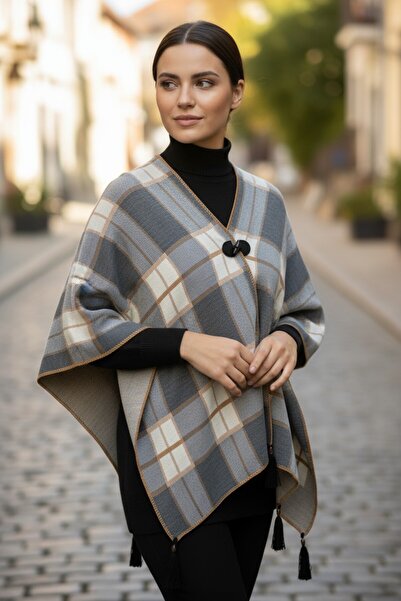 Onur Poncho - Woven Fabric Knitwear Hijab Poncho Winter with Buttons Keeps Warm Outerwear Quality Fashion Store