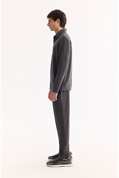 Avva Erkek Antrasit Dik Yaka Fermuarlı Soft Touch Baskılı Regular Fit Sweatshirt A52Y1273