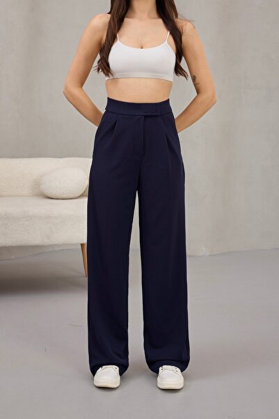 alanora Kadın Likralı Cırt Kapama Geniş Paça Palazzo Pantolon