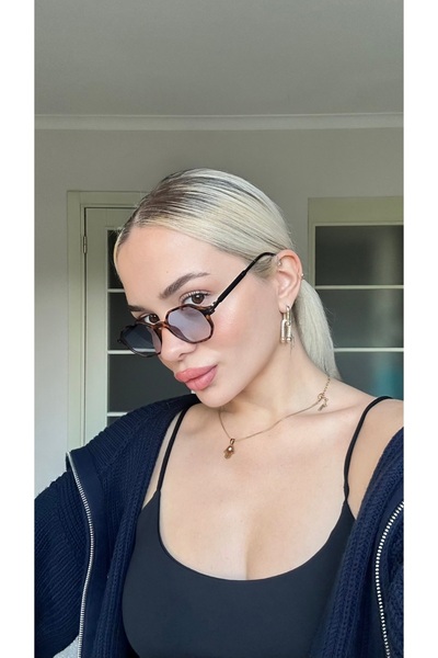 TomyHelf Uv400 Korumalı Leopar Çerçeve Degrade Mavi Cam Geometrik Unisex Güneş Gözlüğü