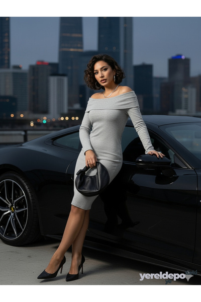 şems fashion Spring Shoulder-Cut Midi Length Premium Quality Dress