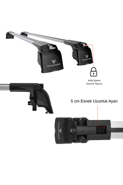 TAURUSPOWER Opel Grandland X 2018–2023 Uyumlu TRS-2 Kilitli Sistem Ara Atkı Tavan Barı Gri (2 Adet)