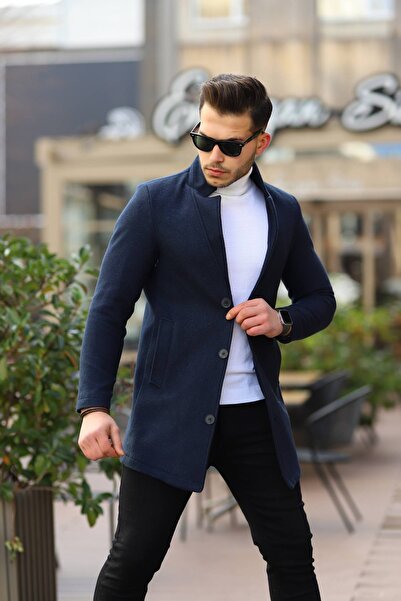 Ser Joven Ανδρικό παλτό με σφραγίδα με όρθιο γιακά σε μπλε ναυτικό