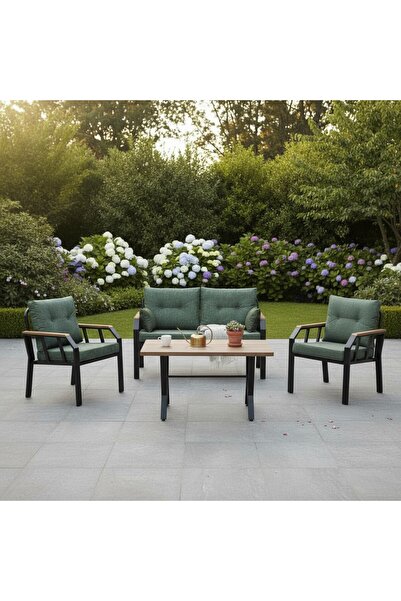 Tu Tienda NERGİZ 2+1+1+MASA(70X120) BALKON MUTFAK BAHÇE TAKIMI,YEŞİL