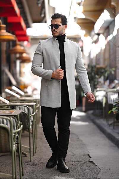 Ser Joven Ανδρικό παλτό γιακά σε γκρι Slim Fit Stand