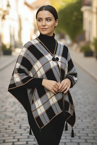 Onur Poncho - Woven Fabric Knitwear Hijab Poncho Winter with Buttons Keeps Warm Outerwear Quality Fashion Store