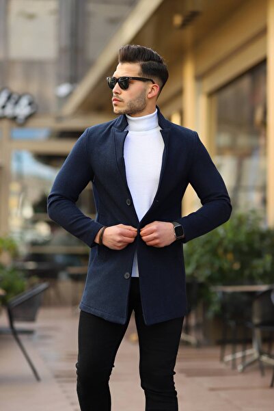 Ser Joven Ανδρικό παλτό με σφραγίδα με όρθιο γιακά σε μπλε ναυτικό