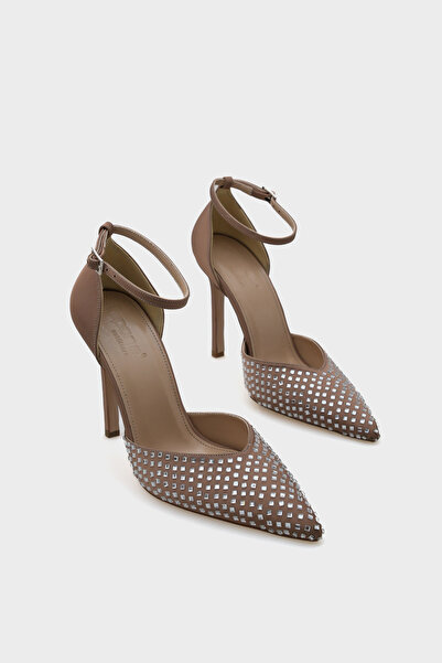 Capone Outfitters Raine Жіночі туфлі на підборах з гострим носком, камінцями та ремінцем на щиколотці