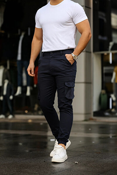 Serseri Jeans Slim Fit Körüklü Cep Paça Lastikli Esnek Kumaş Erkek Kargo Pantolon