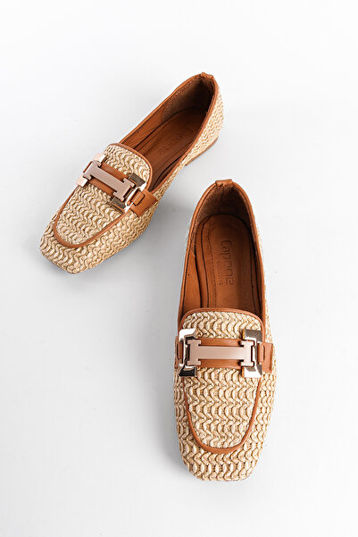 Capone Outfitters Genuine Leather Straw Buckle Women's Loafer Shoes