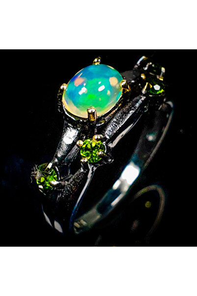 FashionBijoux Inel din argint 925 cu opal și diopsidă de crom, mărimea 7