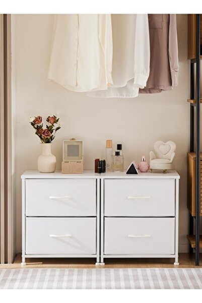 Bangiga Nightstand with 2 Fabric Drawers,Simple Bedside Table,End Table for Bedroom/Living Room (White)