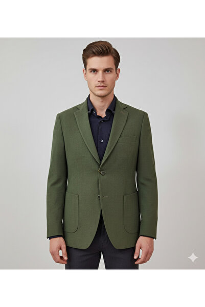 TAKKIM GÜNCÜOĞLU GOFRE KUMAŞ İKİ DÜĞMELİ TORBA CEPLİ ÇİFT YIRTMAÇLI LİKRALI SLİM FİT ERKEK TEK CEKET