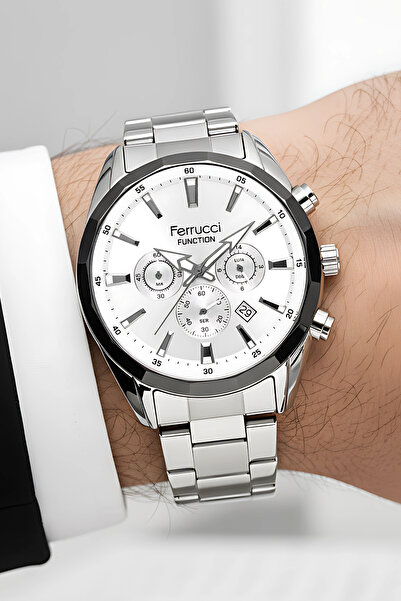 Ferrucci Function Erkek Kol Saati Çelik Kordon Gümüş-Beyaz Bileklik Hediyeli 3atm sdfer061