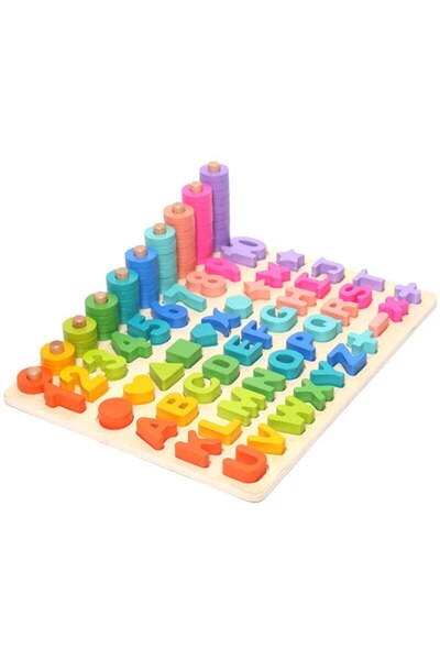 Toyska Wooden game Alphabet, numbers and shapes, multicolor