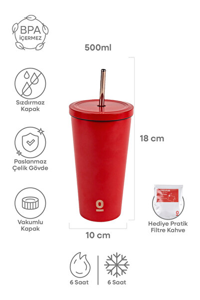 Espressolab Stainless Steel Red Straw Cup Thermos 500 ml No:80