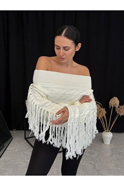 LUZ Püsküllü Kayık Yaka Kazak