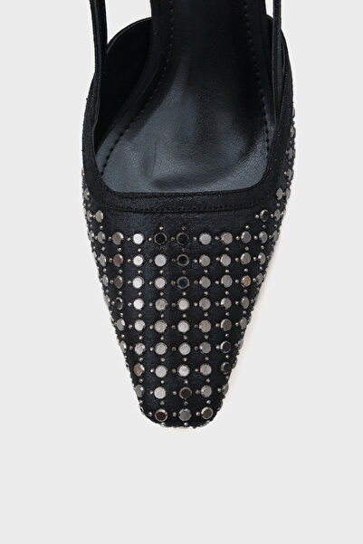 Capone Outfitters Sandi Arkası Açık Küt Burunlu Taşlı Orta Topuklu Kadın Ayakkabı