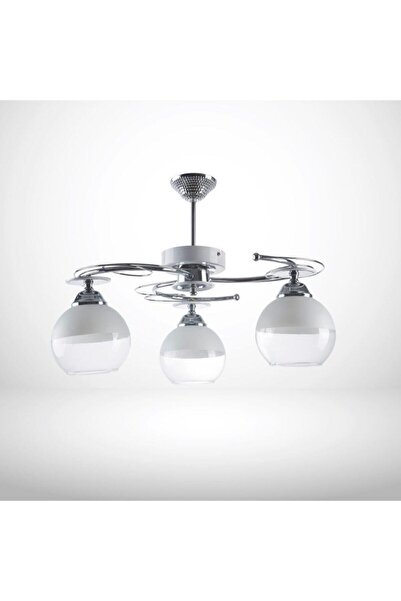 Uçar İlay Modern Tasarım Salon Mutfak Yatak Odası Krom Renk Beyaz Şeffaf Camlı 3 lü Avize