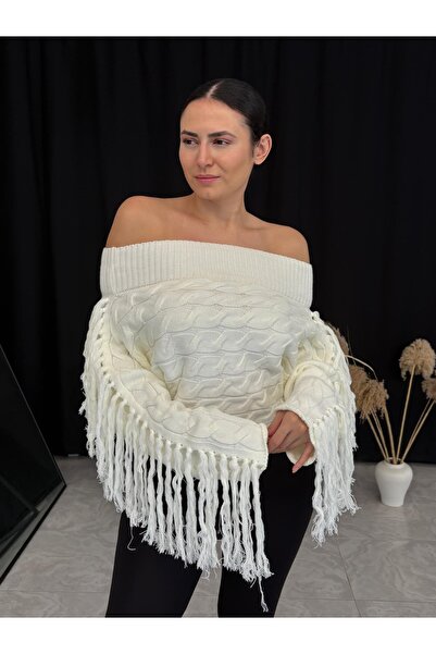 LUZ Püsküllü Kayık Yaka Kazak