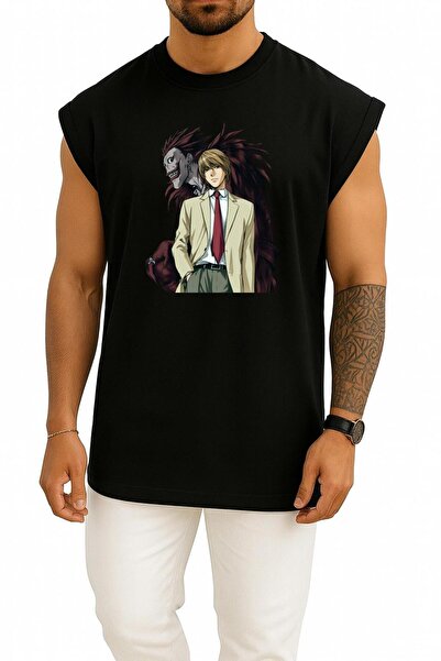 Bahriyeli Collection Oversize Light Yagami Ryuk Death Note Anime Tank Top with Chest Design