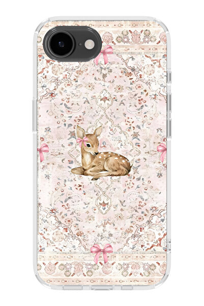 FLAMENKO iPhone 17E Compatible Deer and Bow Patterned Transparent Phone Case