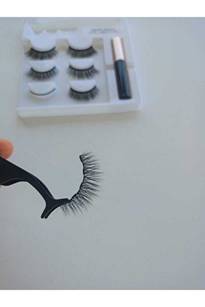 sebura Manyetik Kirpik Mıknatıslı Kirpik Gerçek Görünümlü 3 Çift Eyeliner Cımbız Seti Takma Kiprik