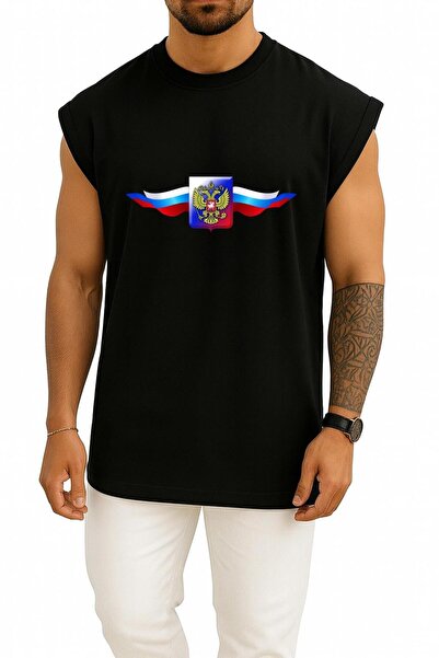 Bahriyeli Collection تيشيرت بدون أكمام بتصميم شعار علم روسيا متعدد الألوان كب...