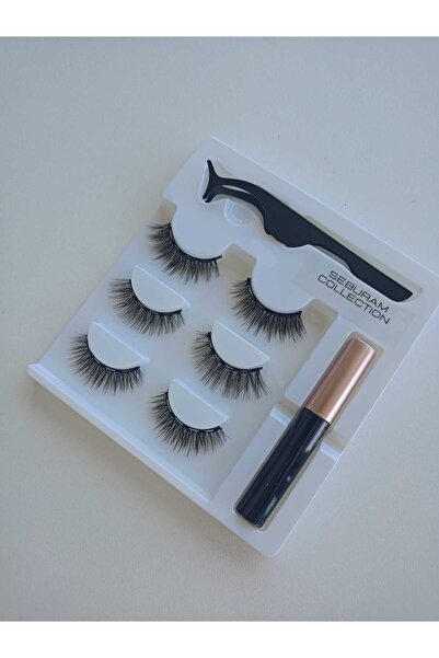 sebura Manyetik Kirpik Mıknatıslı Kirpik Gerçek Görünümlü 3 Çift Eyeliner Cımbız Seti Takma Kiprik