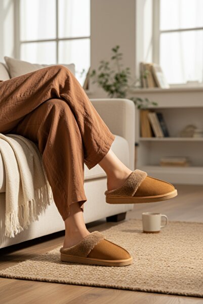 Pazzyonez Papuci de casă din lână pentru femei, de iarnă, din pluș, cu blană