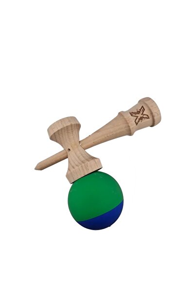 Bibilel Kids Kendama X Original Professional Wooden Toy, Rubber Grip, 18 cm, Blue/Green