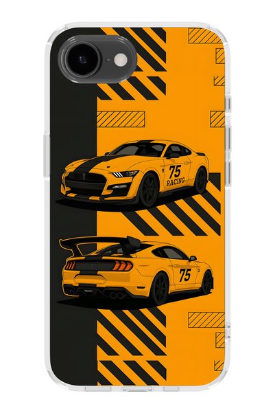 FLAMENKO iPhone 17E Compatible Yellow Race Car Patterned Transparent Phone Case