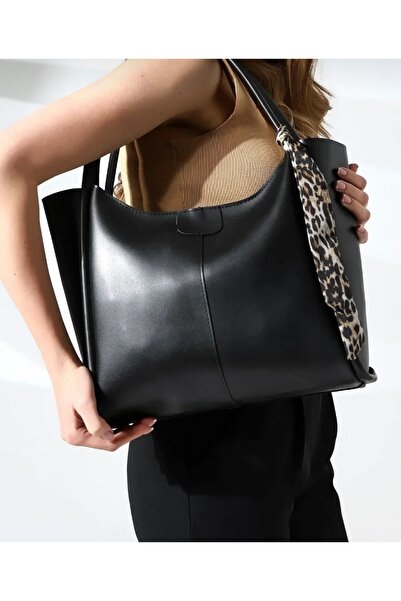 selma demir Geantă de umăr și braț neagră pentru femei cu fermoar și eșarfă P...