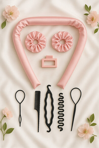 invictus design Kadın Pembe 2'li Isısız Saç Şekillendirici Sosis, Saç Örgü Ve...