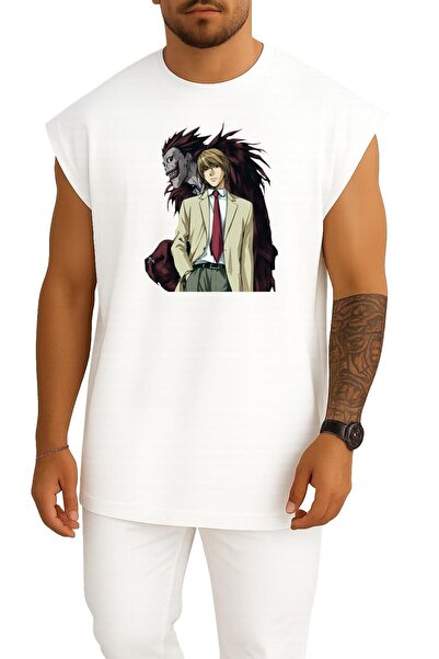Bahriyeli Collection Oversize Light Yagami Ryuk Death Note Anime Tank Top with Chest Design