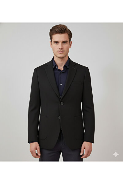 TAKKIM GÜNCÜOĞLU GOFRE KUMAŞ İKİ DÜĞMELİ TORBA CEPLİ ÇİFT YIRTMAÇLI LİKRALI S...