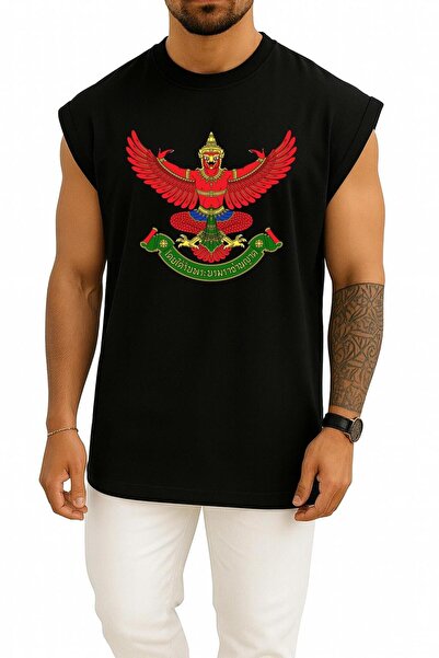 Bahriyeli Collection تيشيرت بدون أكمام بتصميم شعار جارودا التايلاندي الكبير و...